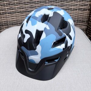 Kids Bike Helmet Adjustable Toddler Youth Blue Camo  Detachable Visor & LED